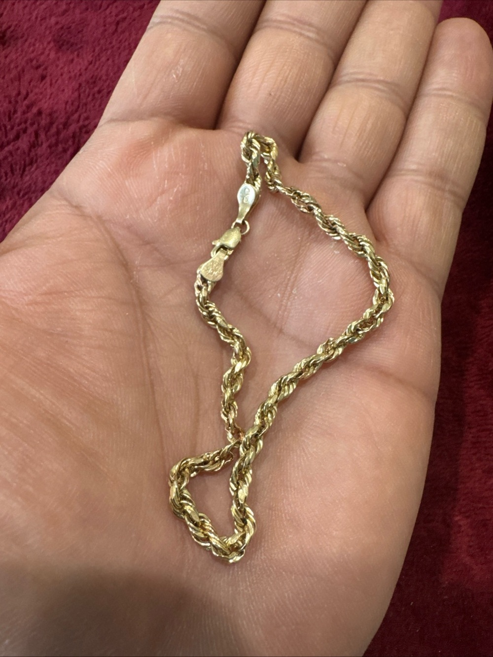 10K Yellow Gold Rope Bracelet 3mm 2.2g Approx 8” Lobster Clasp Soldered